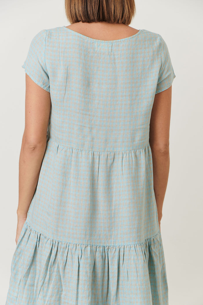 GA333 100% Linen Midi Dress (Cancun Check)