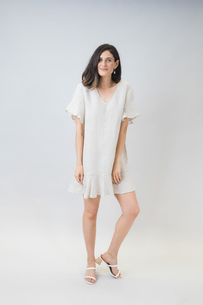 Women's gingham mini dress with flutter sleeves | Naturals by O&J