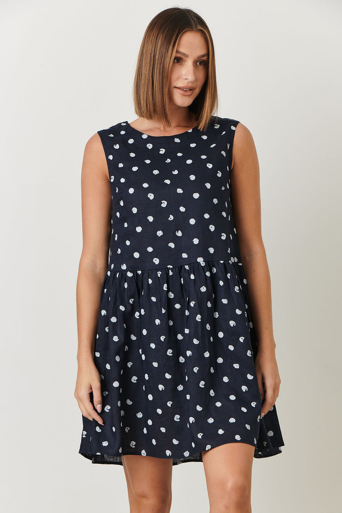 spot print dress in classic Navy | Naturals by O&J