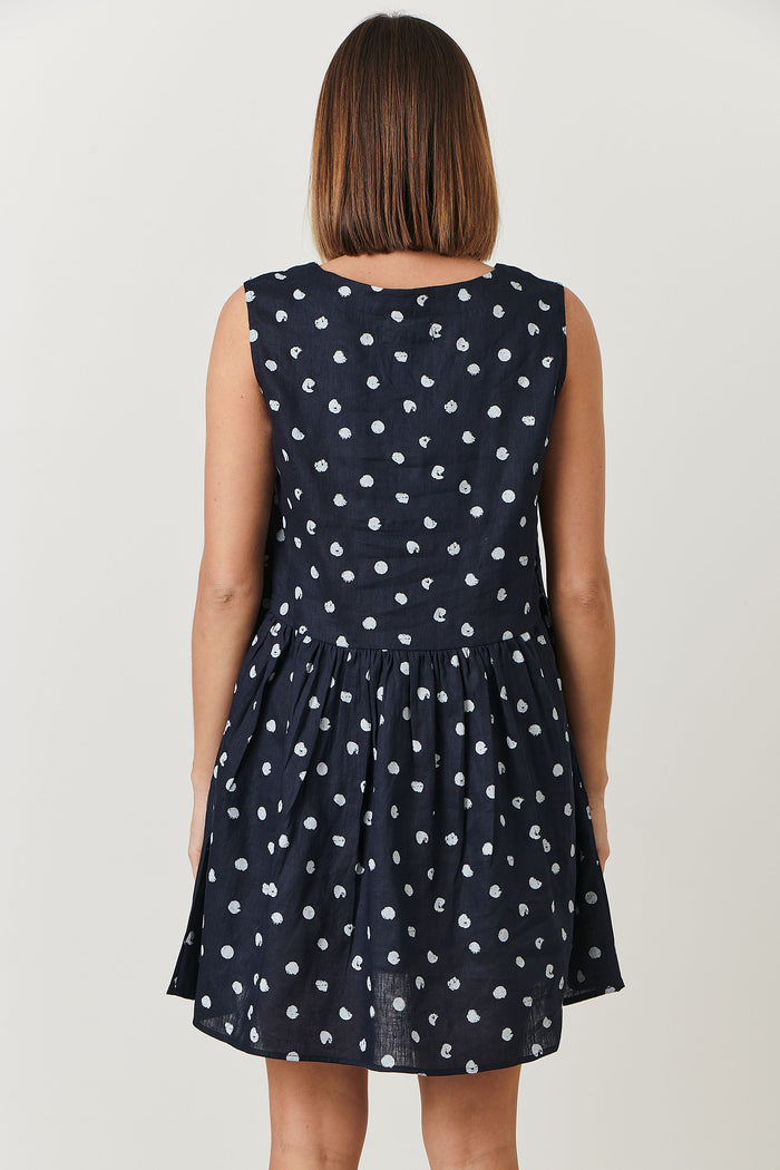 sleeveless mini dress Navy and white confetti print