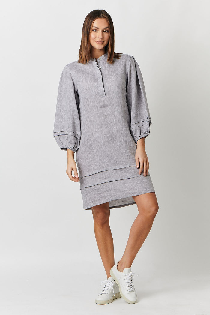 GA419 100% Linen Midi Dress (Silver)