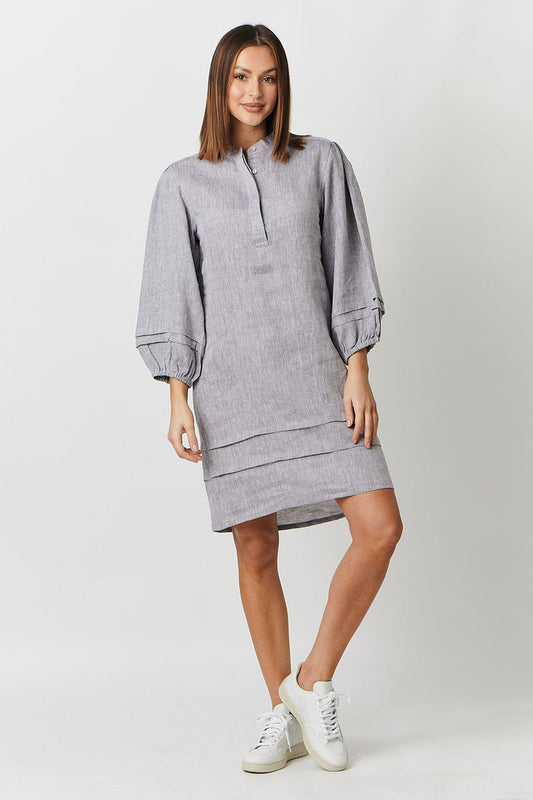 GA419 100% Linen Midi Dress (Silver)
