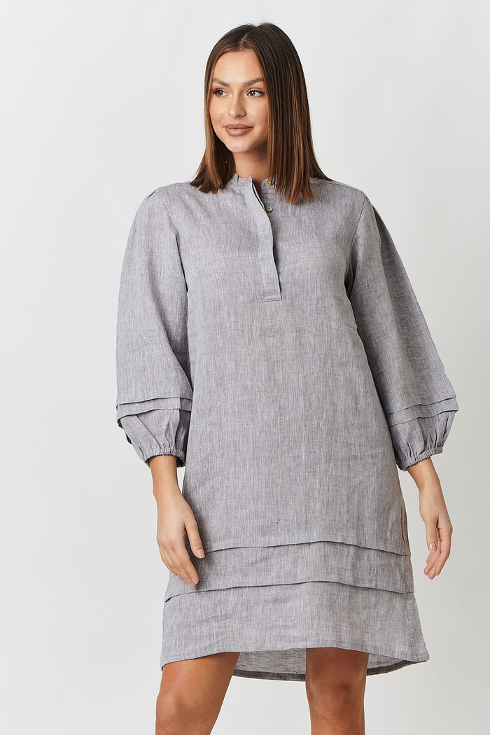 GA419 100% Linen Midi Dress (Silver)