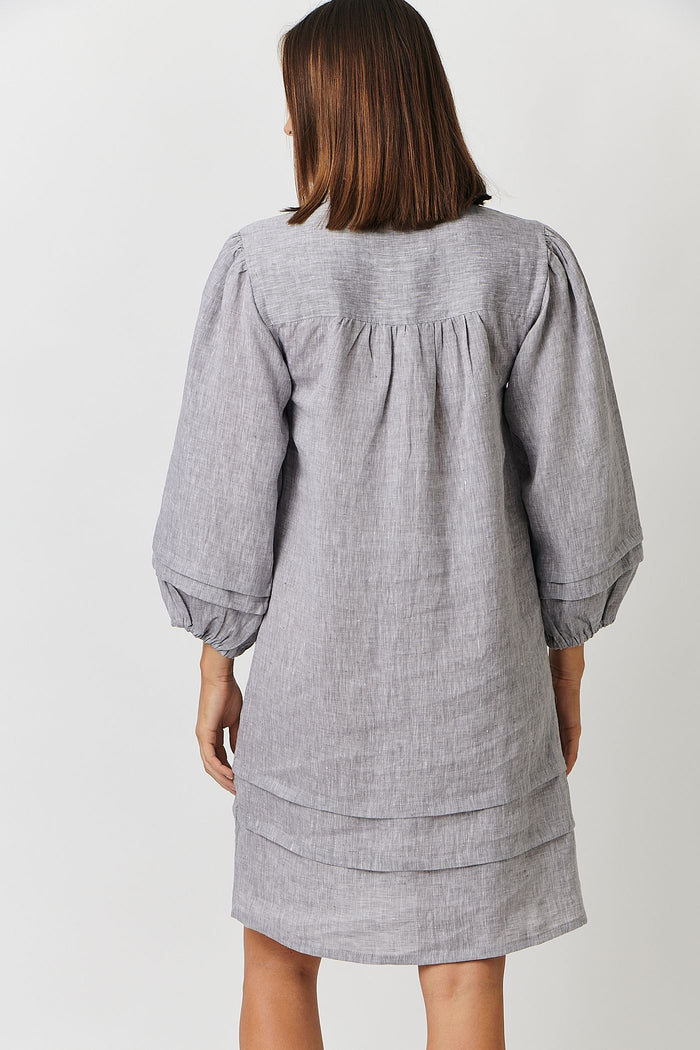 GA419 100% Linen Midi Dress (Silver)