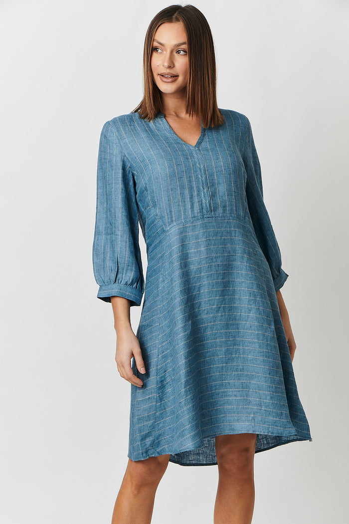 Naturals by O&J GA420 Lagoon Mix linen knee length dress