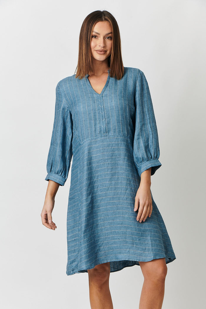 100% Linen GA420 Lagoon Mix Dress | Naturals by O&J