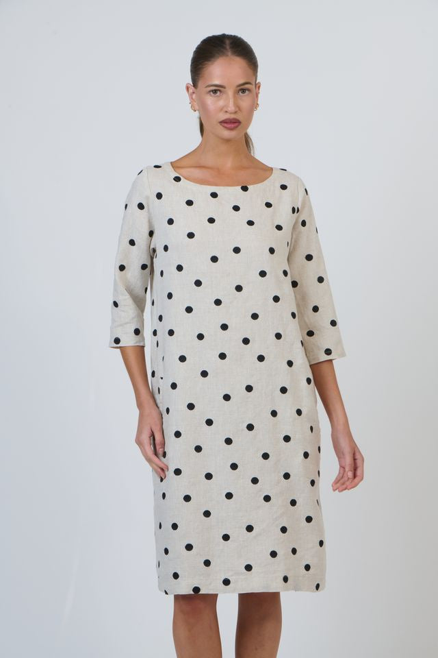 Polka Dot Linen Knee-Length Dress | Gretel Lane
