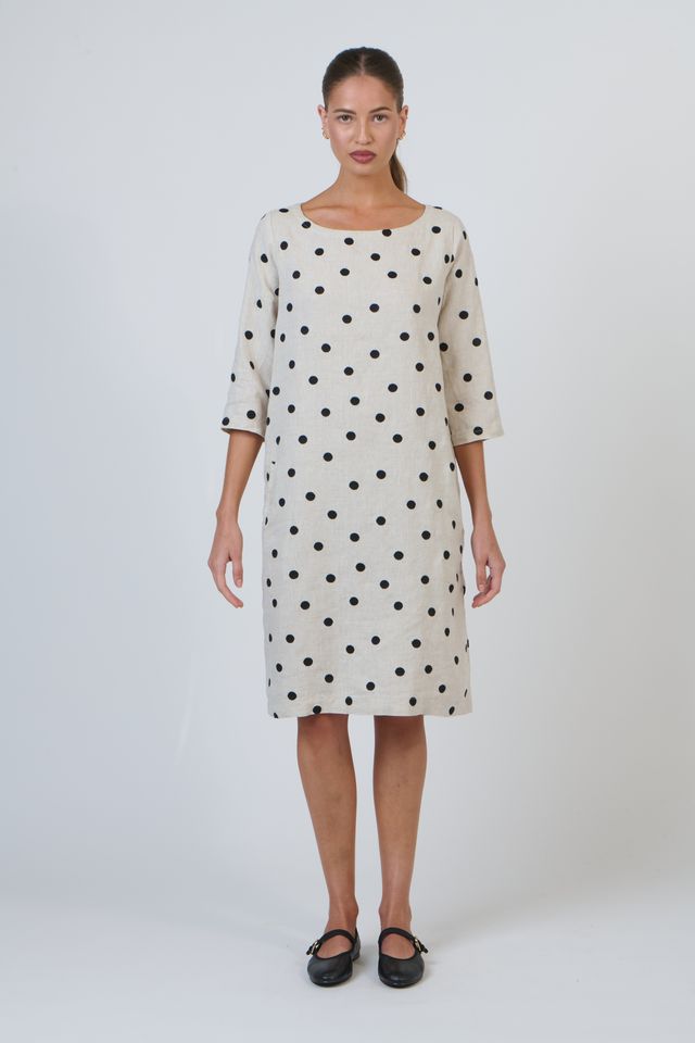 Polka Dot Linen Knee-Length Dress | Gretel Lane