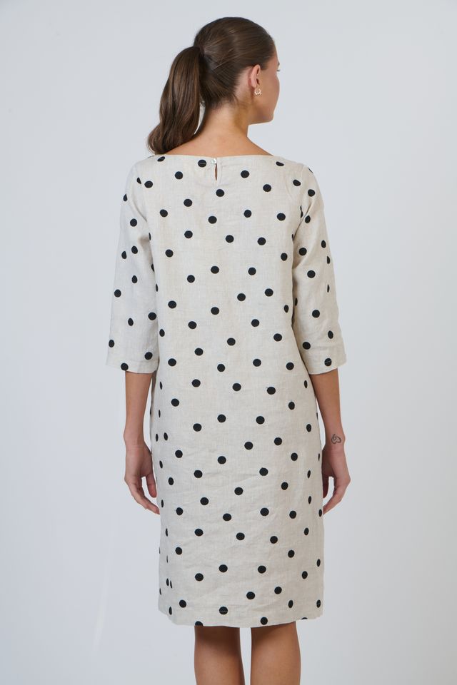 Polka Dot Linen Knee-Length Dress | Gretel Lane