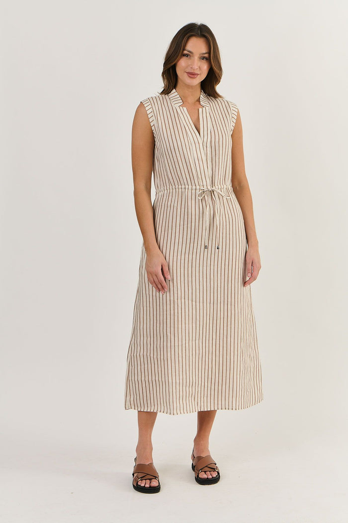 GA516 100% Linen Mid-shin Dress (Ginger Slice)