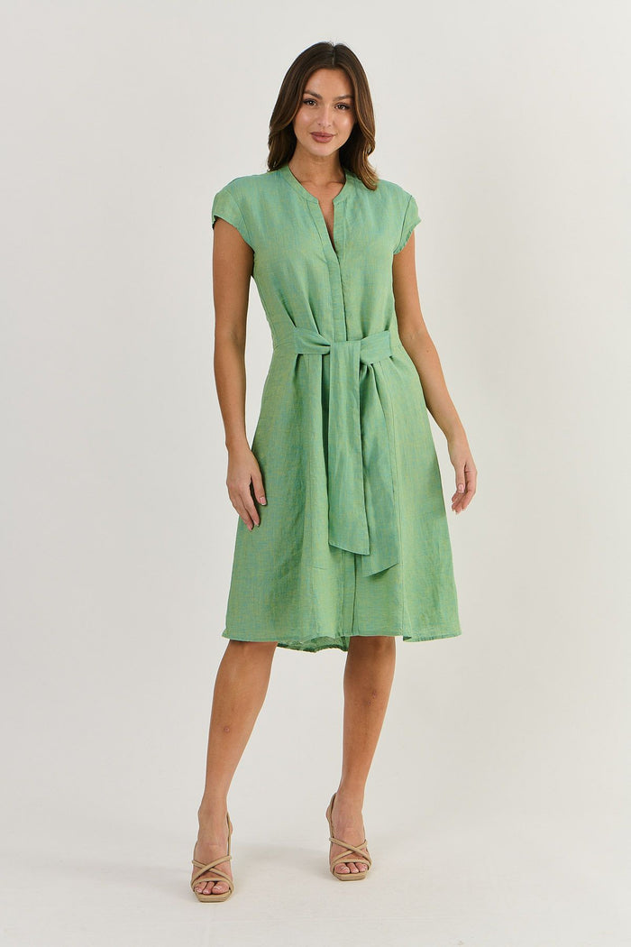 Naturals by O&J GA521 100% Linen dress in green