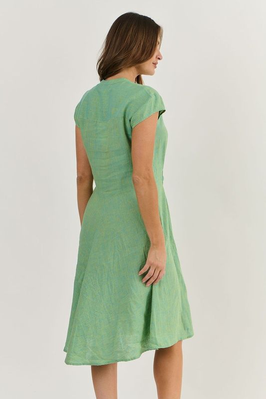 knee-length linen dress with tie waist