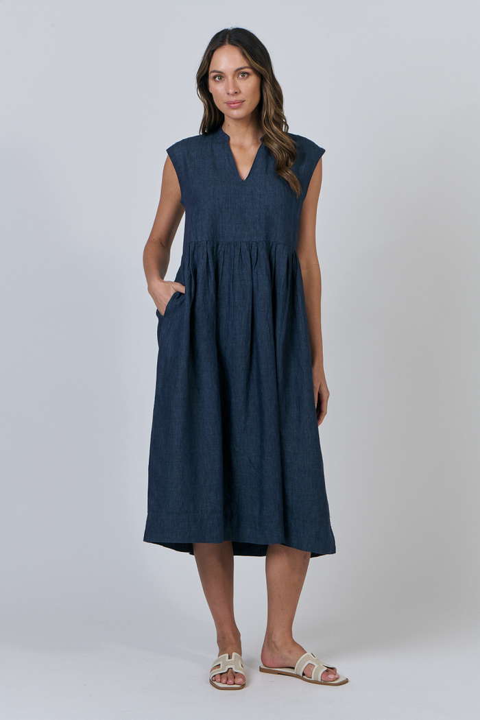 sleeveless GA606 Poseidon Linen Dress | Naturals by O&J
