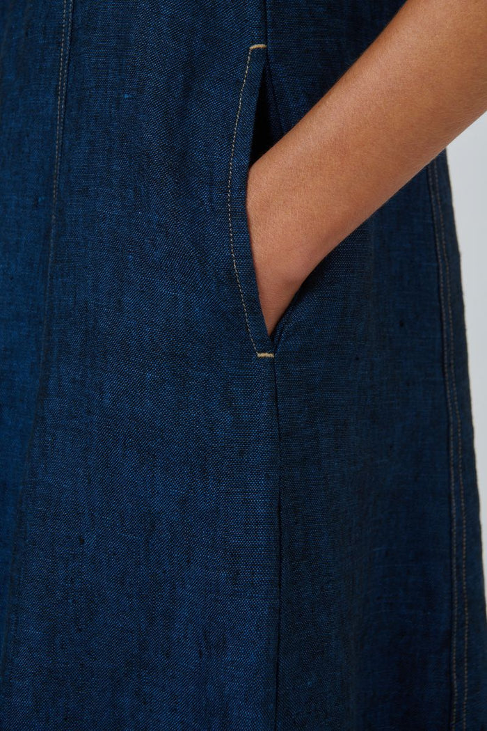 Naturals by O&J GA612 Women's Linen Button Through Midi Dress Eclipse | Women's Clothing | Gretel Lane
