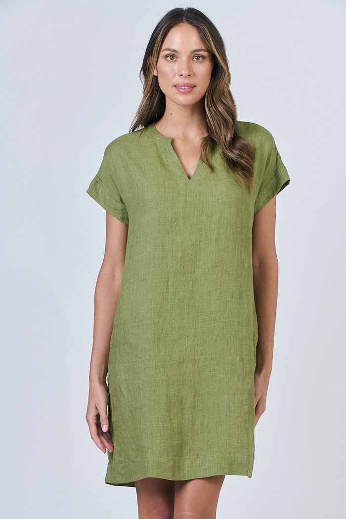 women’s 100% linen dress Moss