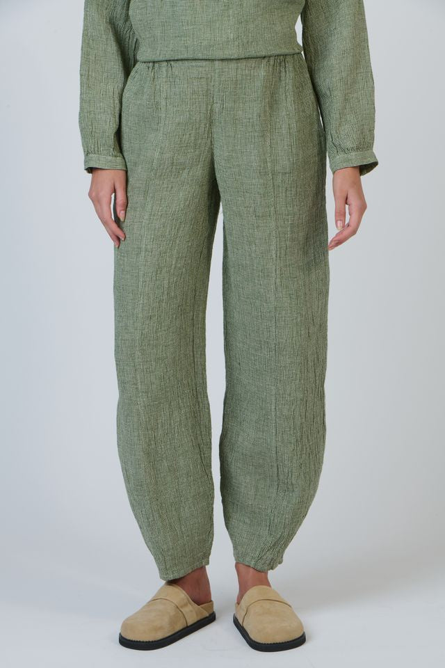 Green woven linen women's pants | Gretel Lane