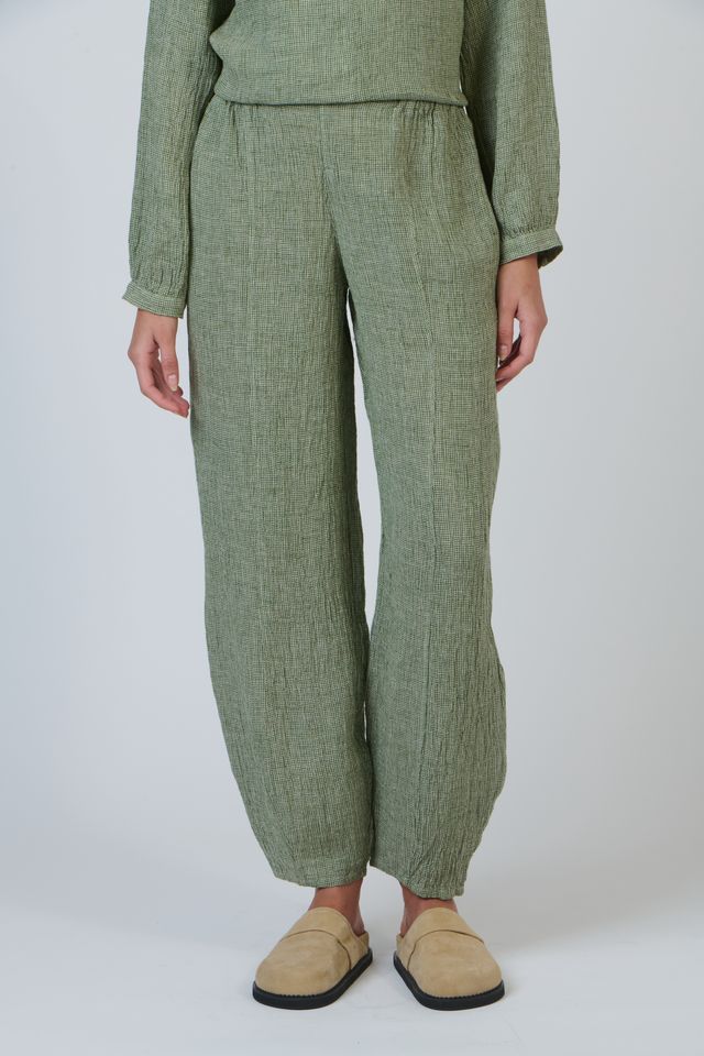 Green woven linen women's pants | Gretel Lane