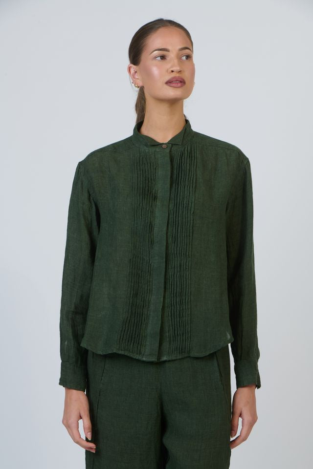 Women's Dark Green Pin-tuck Shirt | Gretel Lane