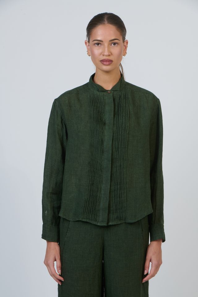 Women's Dark Green Pin-tuck Shirt | Gretel Lane