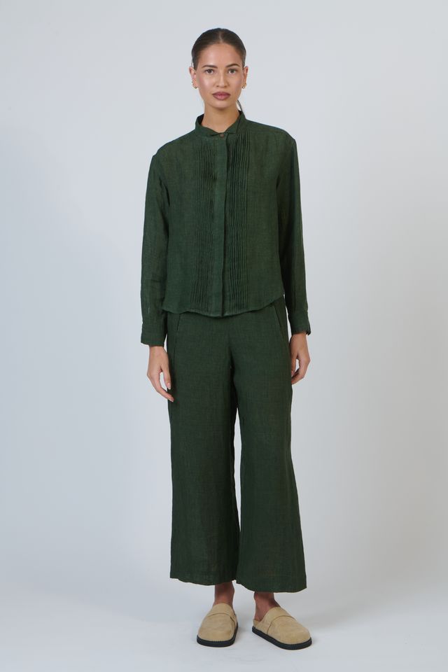 Women's Dark Green Pin-tuck Shirt | Gretel Lane