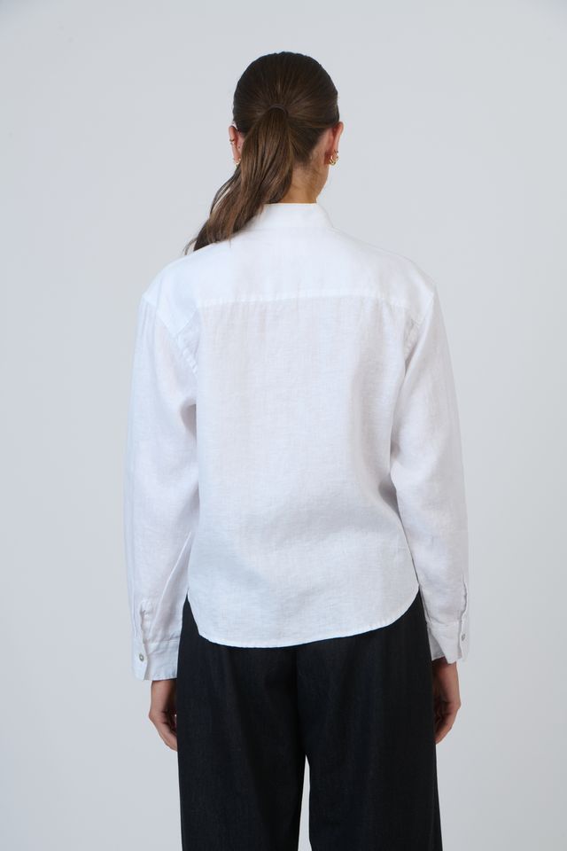 Womens White Linen Pintuck Shirt | Gretel Lane