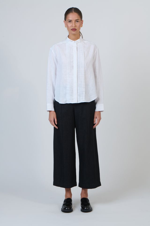 Womens White Linen Pintuck Shirt | Gretel Lane