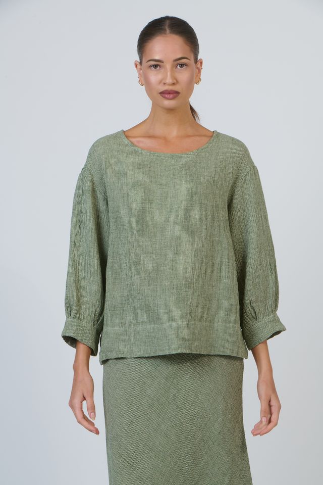 Women's Green textured linen blouse | Gretel Lane