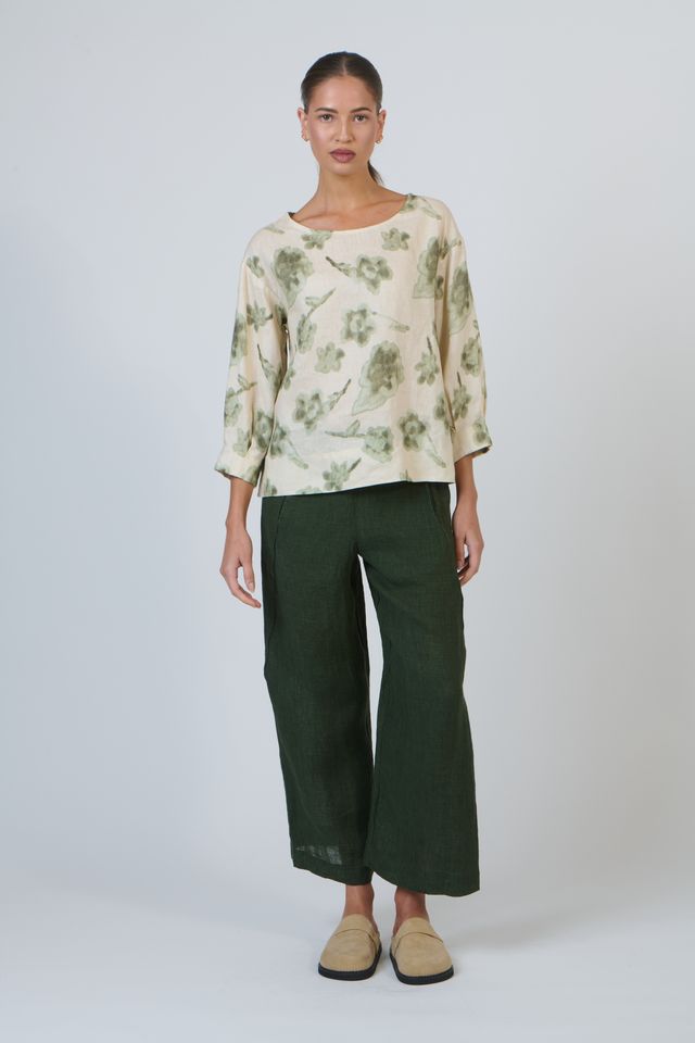Green Floral Women's Linen Blouse | Gretel Lane