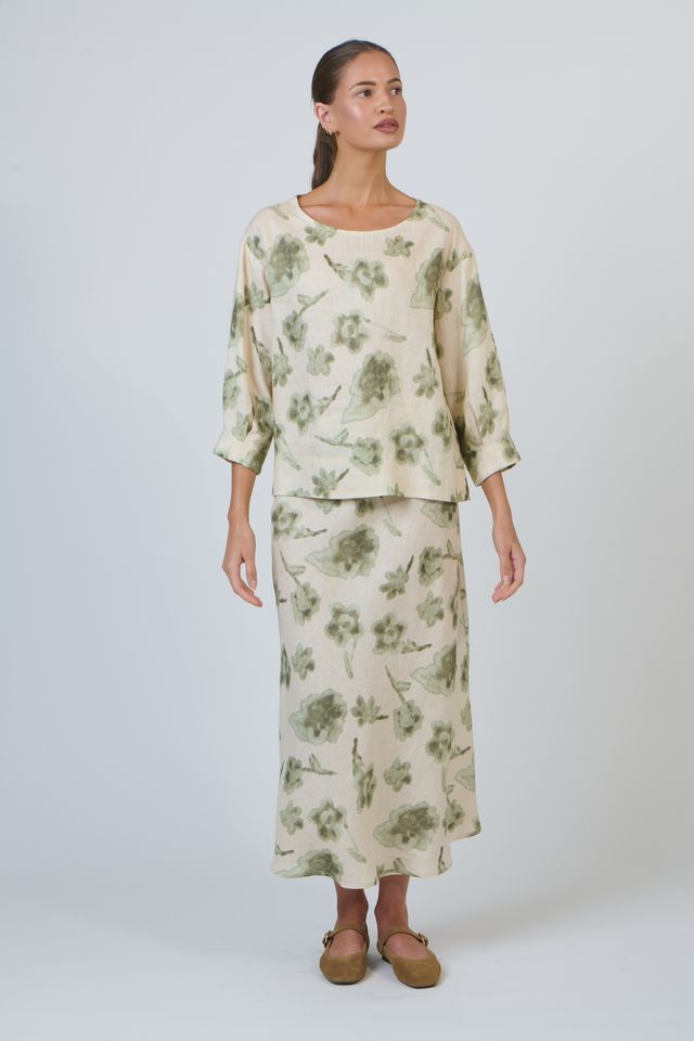 Green Floral Women's Linen Blouse | Gretel Lane