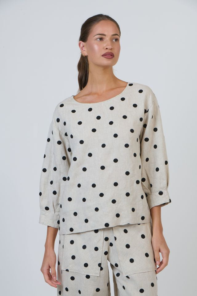 Womens Polka Dot Linen Blouse | Gretel Lane