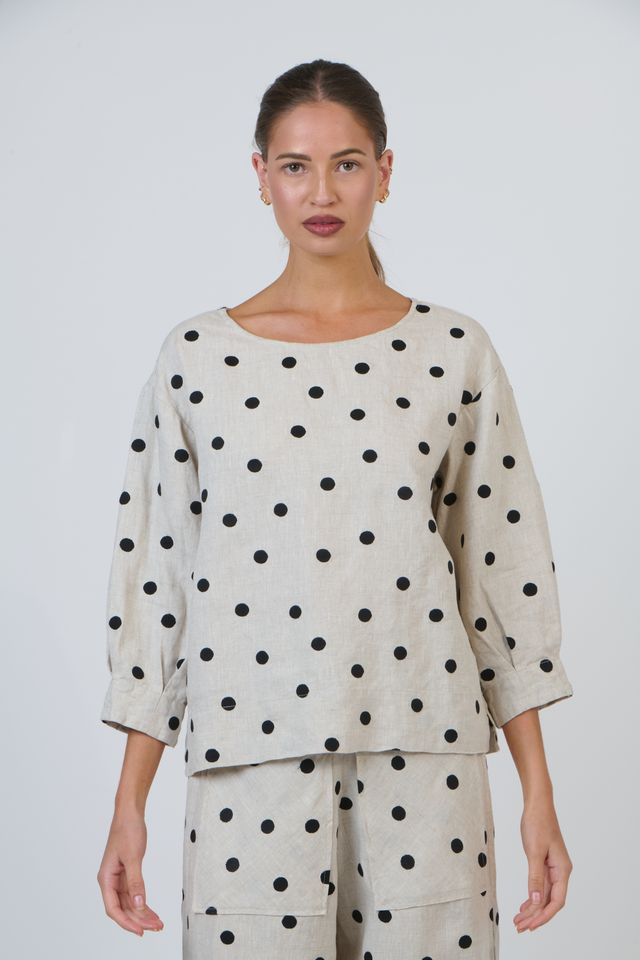 Womens Polka Dot Linen Blouse | Gretel Lane
