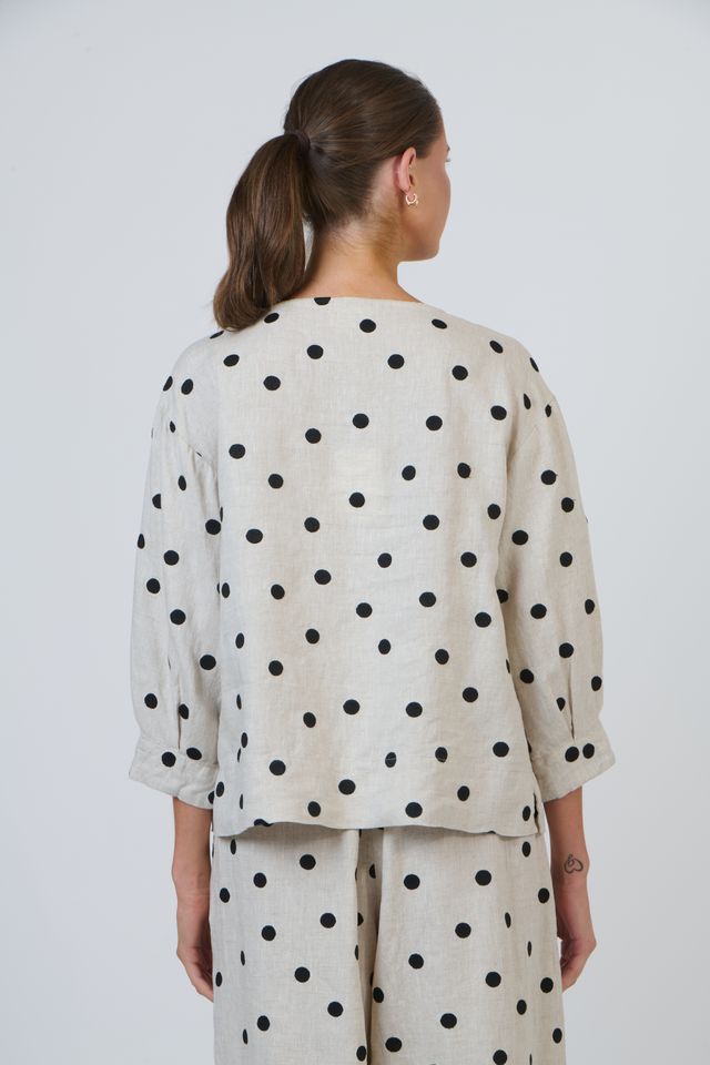 Womens Polka Dot Linen Blouse | Gretel Lane