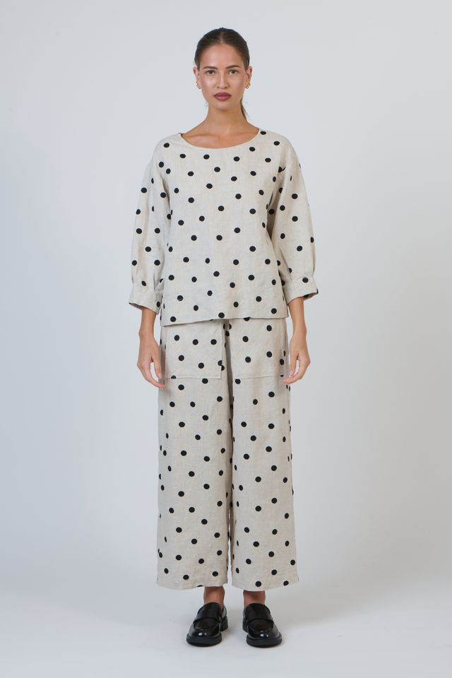 Womens Polka Dot Linen Blouse | Gretel Lane