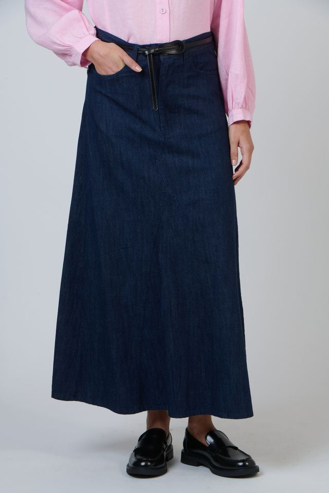 100% Linen Womens Navy Maxi Skirt | Gretel Lane