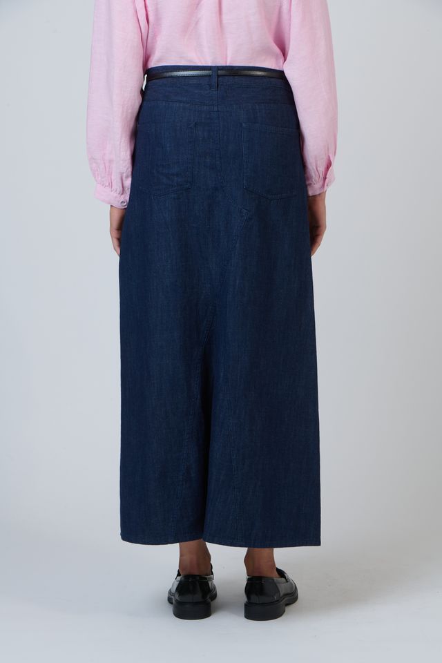100% Linen Womens Navy Maxi Skirt | Gretel Lane