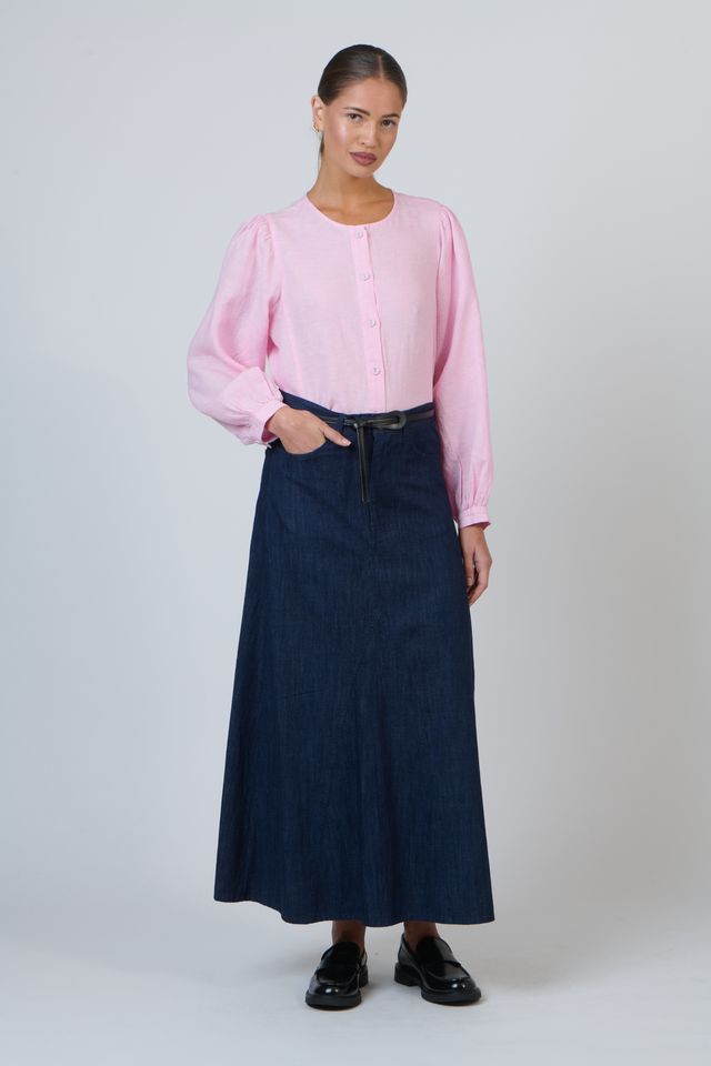 100% Linen Womens Navy Maxi Skirt | Gretel Lane