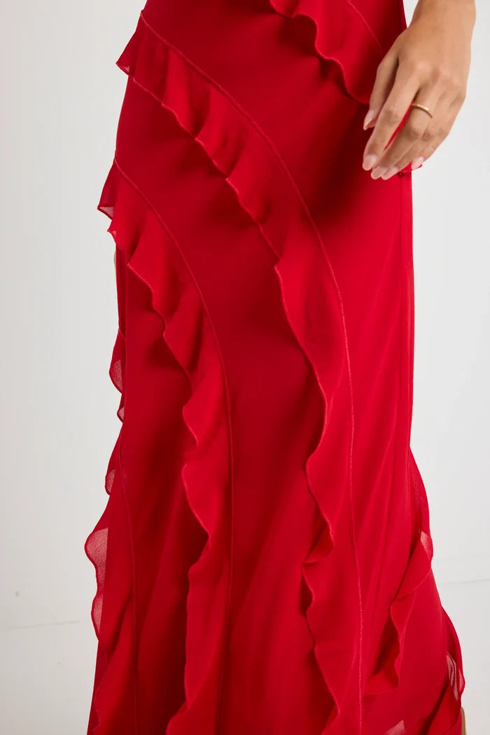 Georgia Mae Maxi Dress | Flame Red Strappy Maxi Dress with Bias Silhouette | Women's Clothing Boutique Roma QLD
