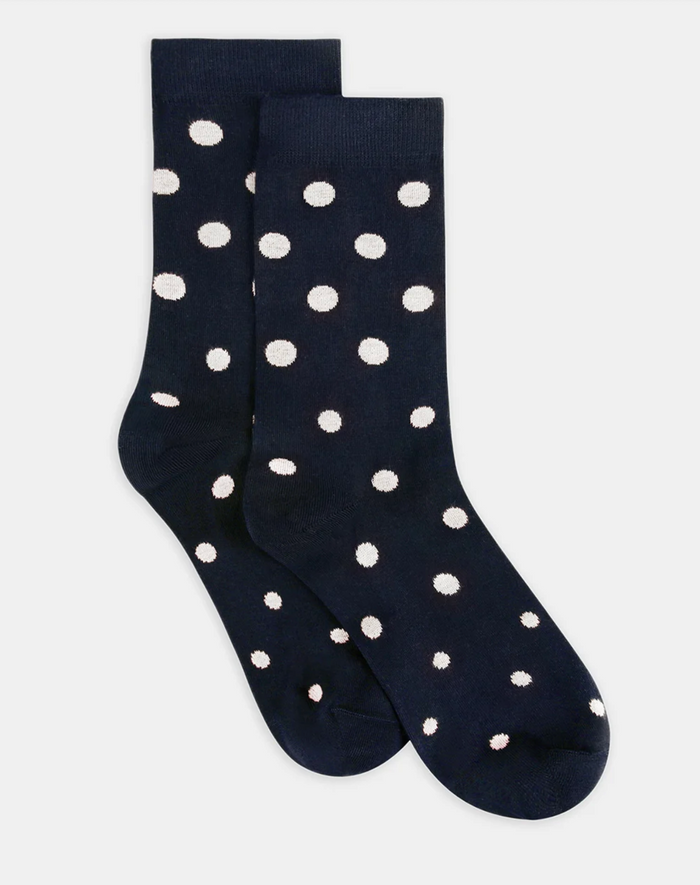 Levante Gigi Spot Cotton Crew Sock in Ink & White | Women's Socks | Gretel Lane