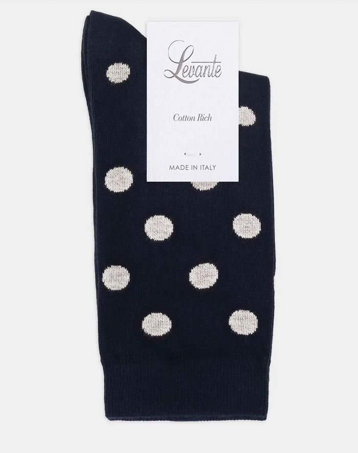 Levante Gigi Spot Cotton Crew Sock in Ink & White | Women's Socks | Gretel Lane