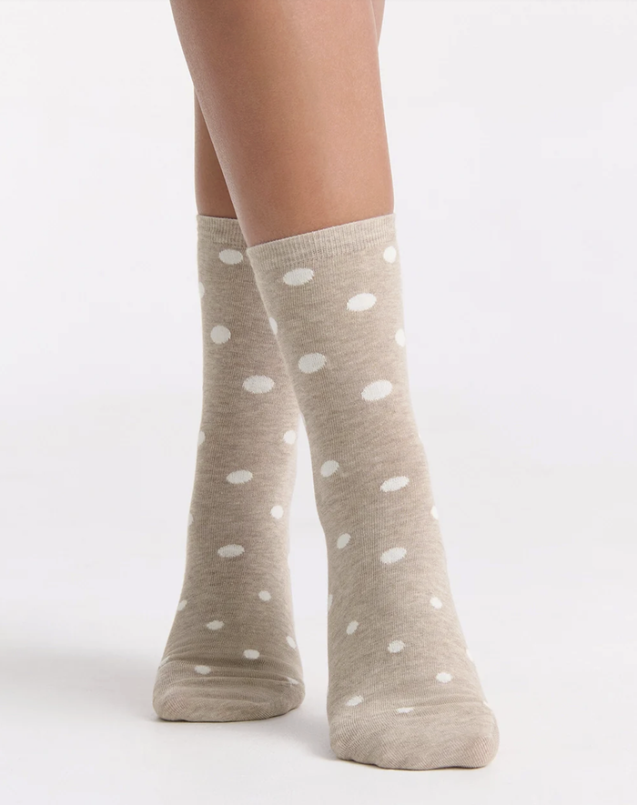 Levante Gigi Spot Cotton Crew Sock in Oatmeal | Women's Socks | Gretel Lane