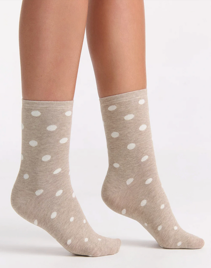 Levante Gigi Spot Cotton Crew Sock in Oatmeal | Women's Socks | Gretel Lane