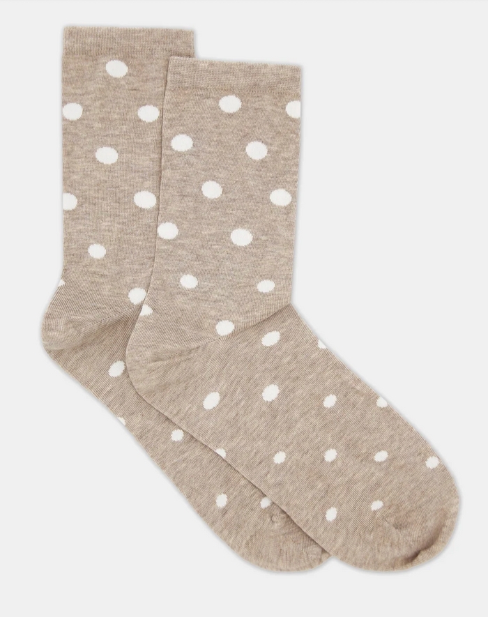Levante Gigi Spot Cotton Crew Sock in Oatmeal | Women's Socks | Gretel Lane