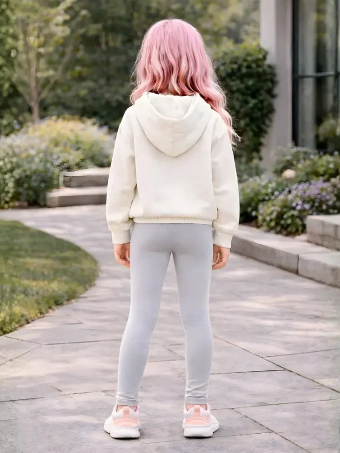 Girls Full Length Plain Light Grey Cotton Leggings