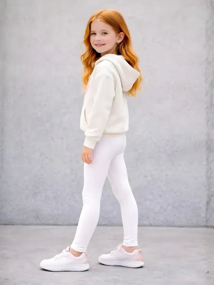 Girls Full Length Plain White Cotton Leggings