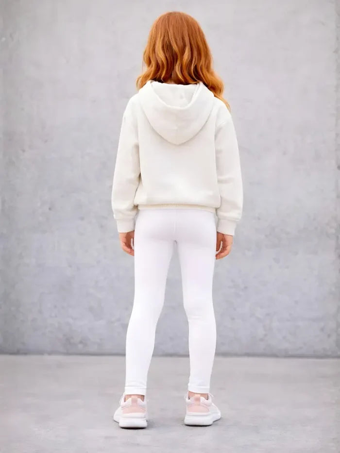 Girls Full Length Plain White Cotton Leggings