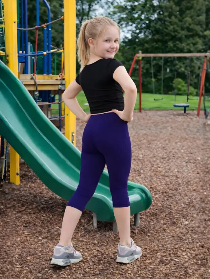 Girls Navy Cotton Leggings 3/4 Length