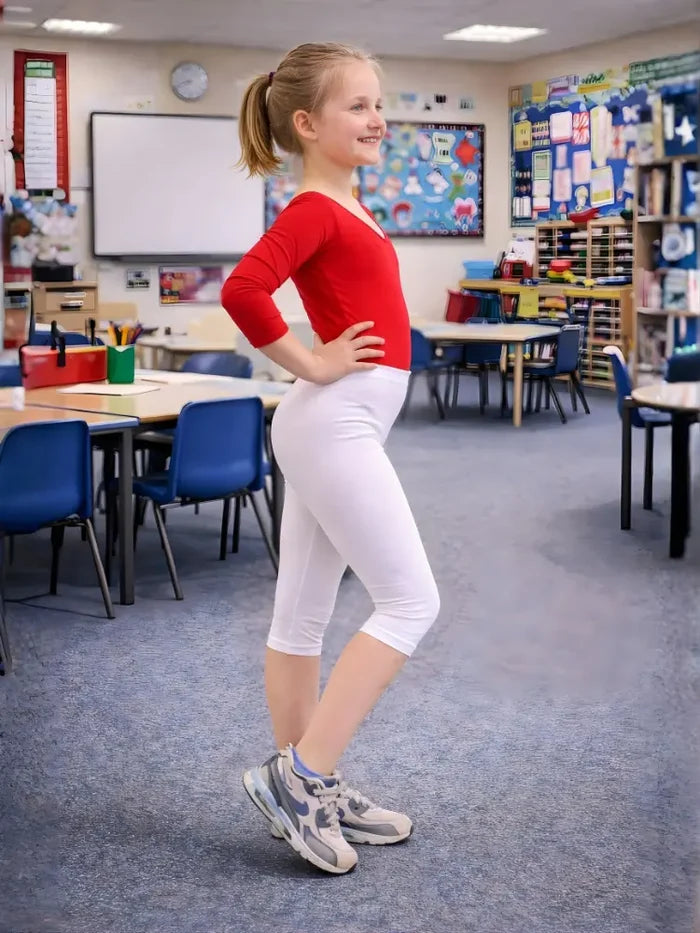 Girls White Cotton Leggings 3/4 Length