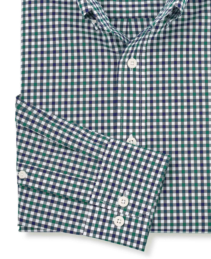 Men's Green Blue Poplin Gingham Check Slim Fit Casual Shirt sleeve detail