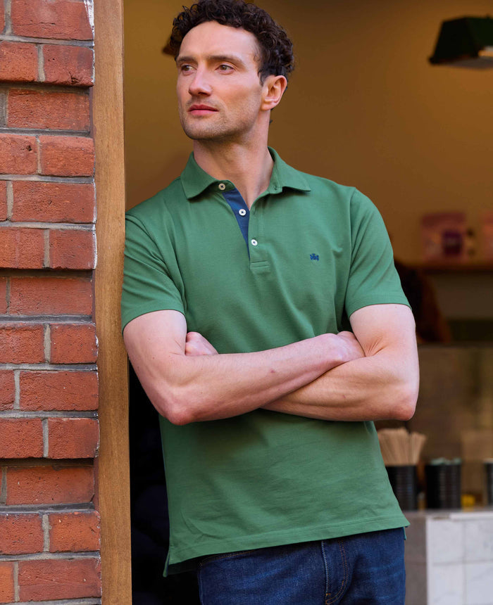 Green Cotton Pique Short Sleeve Polo Shirt