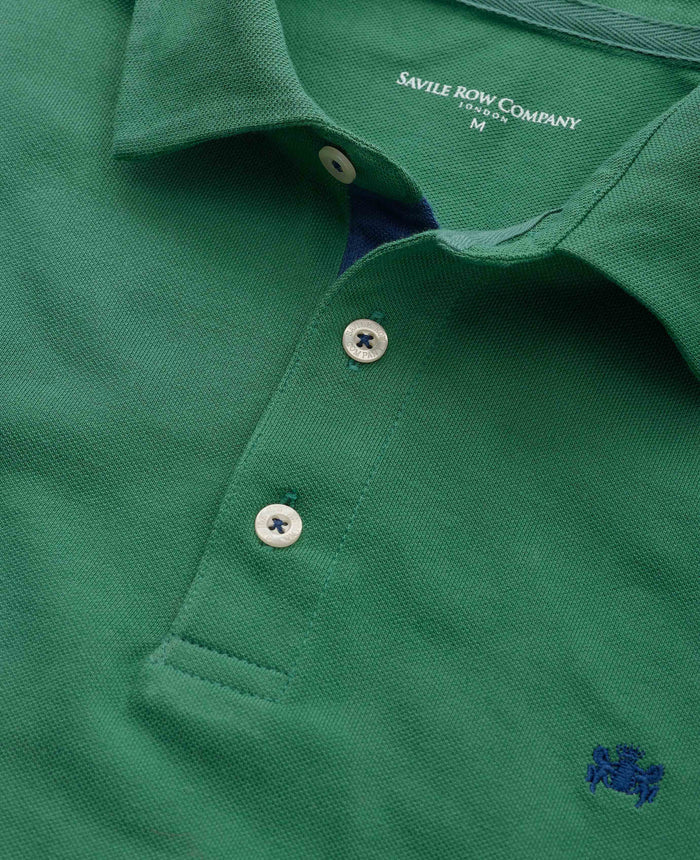 Men's Green Cotton Piqué Short Sleeve Polo Shirt collar detail
